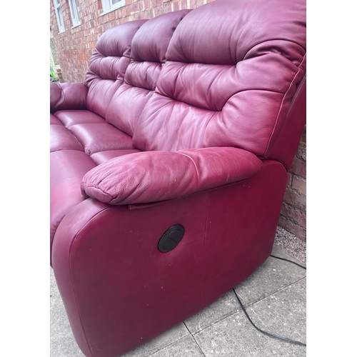 36 - G PLAN CHERRY RED LEATHER THREE SEATER SOFA AND ELECTRIC RECLINING ARMCHAIR