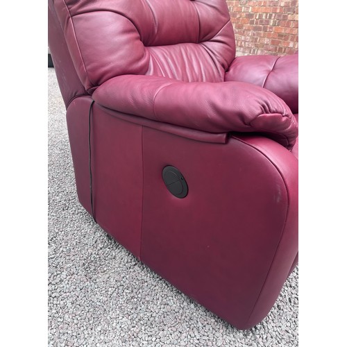 36 - G PLAN CHERRY RED LEATHER THREE SEATER SOFA AND ELECTRIC RECLINING ARMCHAIR