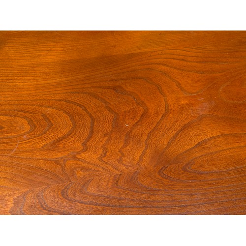 1 - ERCOL ELM DINING TABLE #393 AND FOUR HOOP BACK DINING CHAIRS