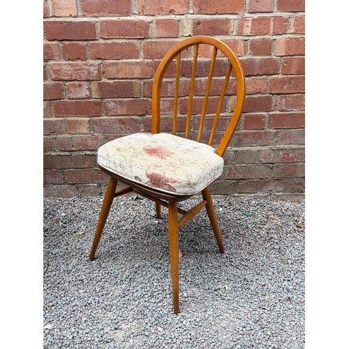 1 - ERCOL ELM DINING TABLE #393 AND FOUR HOOP BACK DINING CHAIRS