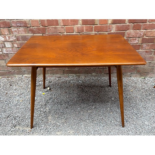 1 - ERCOL ELM DINING TABLE #393 AND FOUR HOOP BACK DINING CHAIRS