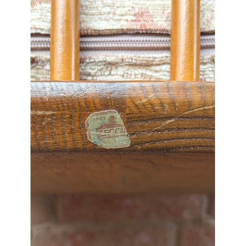 1 - ERCOL ELM DINING TABLE #393 AND FOUR HOOP BACK DINING CHAIRS