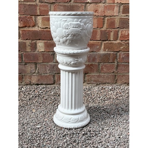 60 - WEST GERMAN WHITE POTTERY JARDINIERE AND PEDESTAL