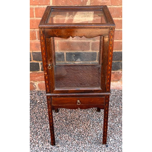 8 - CHEQUER STRUNG INLAID GLAZED DISPLAY CABINET