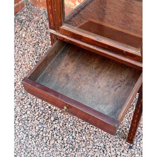 8 - CHEQUER STRUNG INLAID GLAZED DISPLAY CABINET