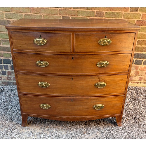 9 - REGENCY MAHOGANY BOW FRONT TWO OVER THREE DRAWER CHEST ON SPLAY BRACKET FEET