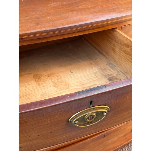 9 - REGENCY MAHOGANY BOW FRONT TWO OVER THREE DRAWER CHEST ON SPLAY BRACKET FEET