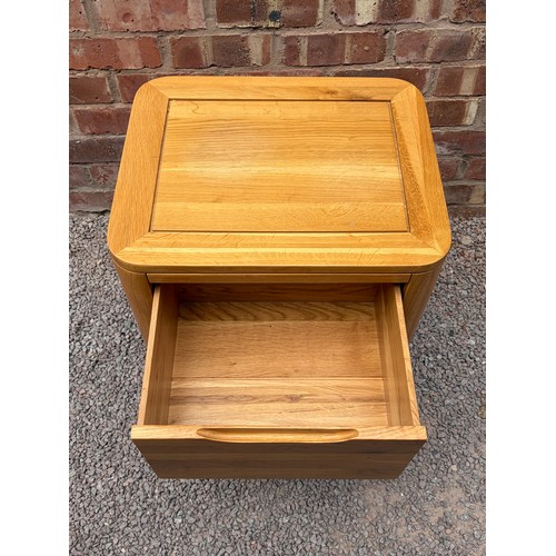 45 - LIGHT OAK LAMP TABLE WITH DEEP DRAWER
