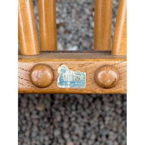 37 - ERCOL LIGHT ELM #315 SPINDLE BACK GRANDFATHER ROCKING CHAIR