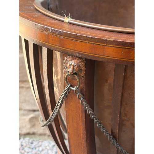 27 - EDWARDIAN MAHOGANY INLAID SLATTED JARDINIERE