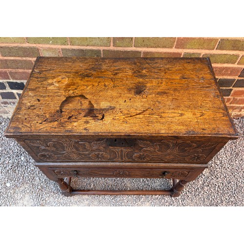 26 - OAK 17TH CENTURY STYLE CARVED BIBLE BOX ON STAND