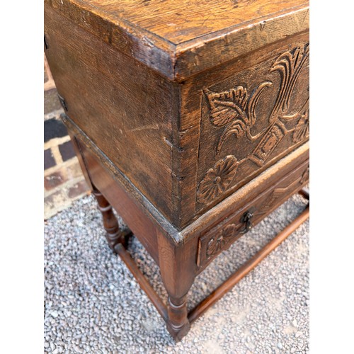 26 - OAK 17TH CENTURY STYLE CARVED BIBLE BOX ON STAND