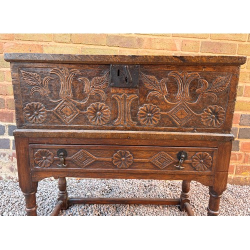26 - OAK 17TH CENTURY STYLE CARVED BIBLE BOX ON STAND