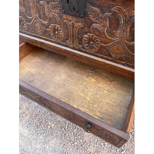26 - OAK 17TH CENTURY STYLE CARVED BIBLE BOX ON STAND