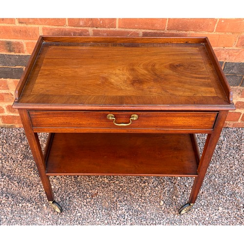 22 - MAHOGANY 3/4 GALLERY BACKED SIDE TABLE/TROLLEY