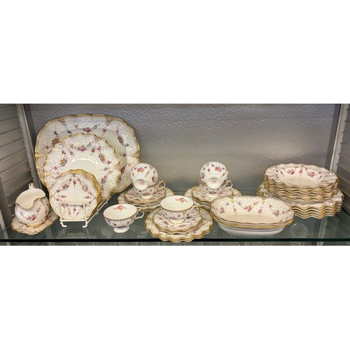 438 - ROYAL CROWN DERBY BONE CHINA 'ROYAL ANTIONETTE' TABLE SERVICE INC. TRAY, GRAVY BOAT AND BOWLS