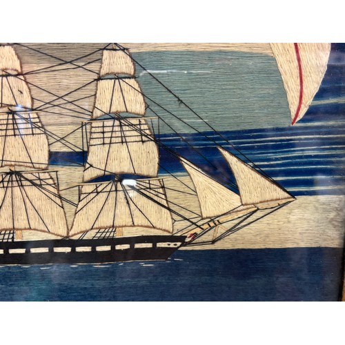 624 - WOOLWORK PICTURE OF MASTED SHIP