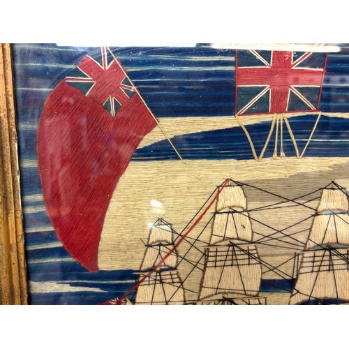 624 - WOOLWORK PICTURE OF MASTED SHIP