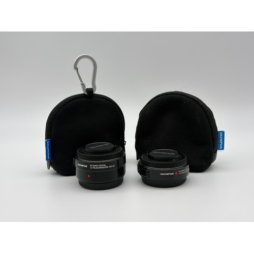 365 - BOXED OLYMPUS M.ZUIKO 1.4X TELECONVERTER MC14 AND 2X TELECONVERTER MC20 IN POUCHES