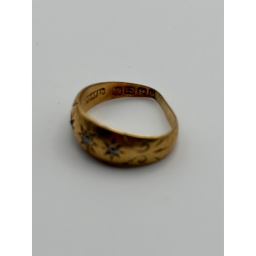557 - 18CT GOLD RUBY AND DIAMOND CHIP RING, 18CT DIAMOND 'GYPSY' RING AND 18CT RING A/F 8.1G