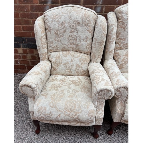 39 - PAIR OF CREAM FLORAL UPHOLSTERED ARMCHAIRS