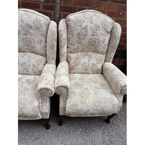 39 - PAIR OF CREAM FLORAL UPHOLSTERED ARMCHAIRS