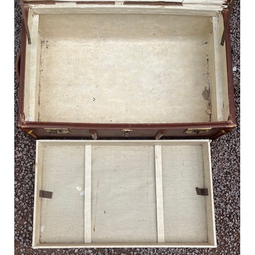 55 - VINTAGE BROWN BANDED TRAVELLING TRUNK