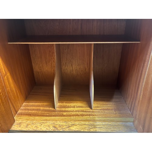 34 - TEAK MOBILE RECORD CABINET WITH SINGLE DRAWER