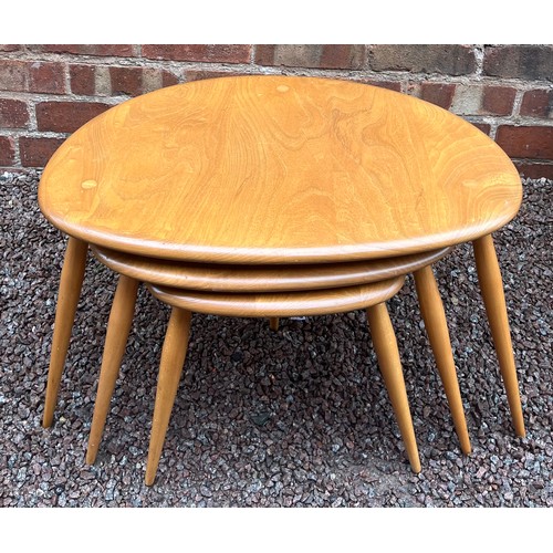 237 - ERCOL LIGHT ELM PEBBLE NEST OF THREE TABLES