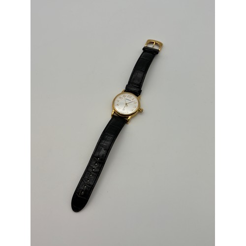 551 - MONT BLANC 18K GOLD CASED MEISTERSRUCK WRISTWATCH ON LEATHER STRAP