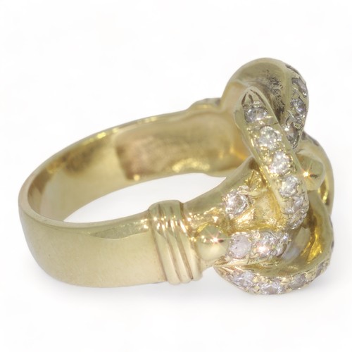 97 - 9ct Gold British Hallmarked Knot Ring With CZ's 13.36 Grams Size Y