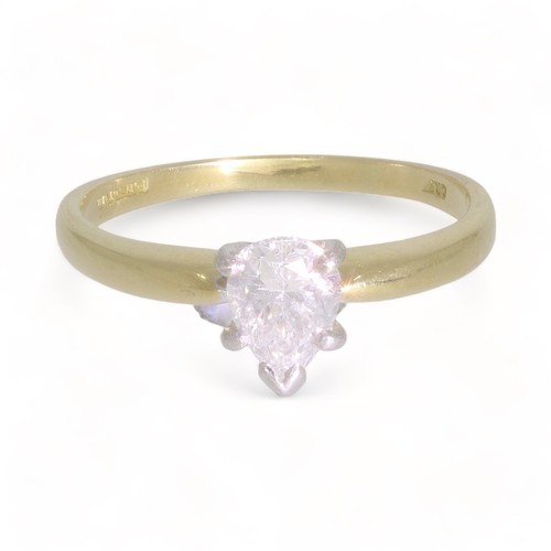 143 - A 18ct yellow and white gold single stone diamond ring
1 stone, Pear cut. Colour: I/J. Clarity: SI2/... 