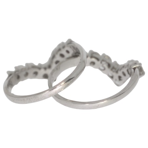 282 - Set of two 18ct white gold diamond wishbone rings. Set with brilliant cut diamonds of 1.17ct total c... 