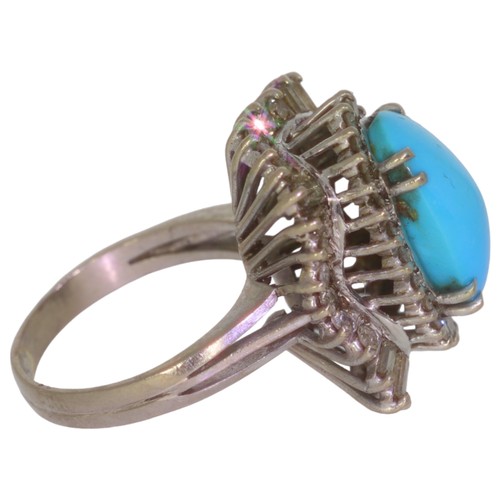 296 - Turquoise and diamond cluster ring. Set with eight cut and baguette cut diamonds of 1.00ct total cal... 