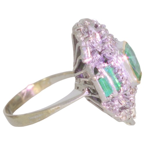 173 - Emerald and diamond cluster ring. Set with five bright green emeralds, of  3.60ct total calcuated we... 