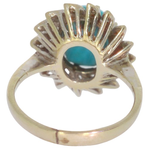 297 - Turquoise and diamond cluster ring. Set with eight cut diamonds of 0.84ct total calculated weight, a... 