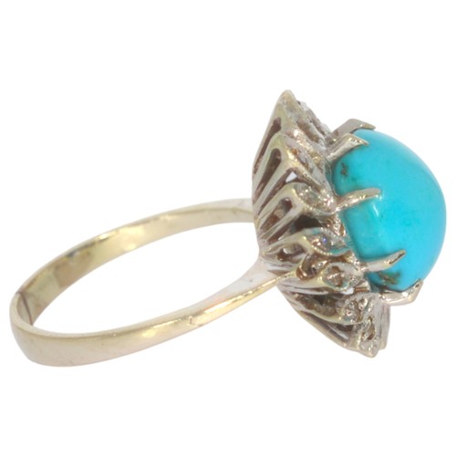 297 - Turquoise and diamond cluster ring. Set with eight cut diamonds of 0.84ct total calculated weight, a... 