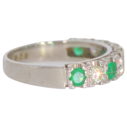 36 - 18ct white gold emerald and diamond half-eternity ring. Set with five vivid green emeralds, and bril... 