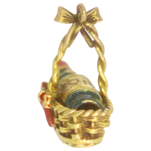 80 - 9ct Yellow Gold Bottle In A Basket Charm 3.7 Grams 18mm