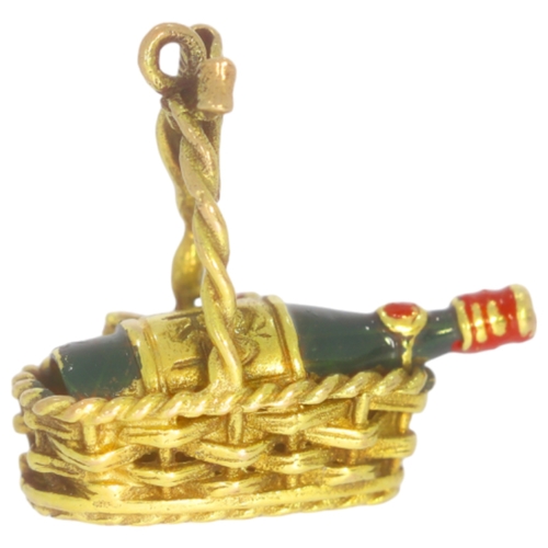 80 - 9ct Yellow Gold Bottle In A Basket Charm 3.7 Grams 18mm