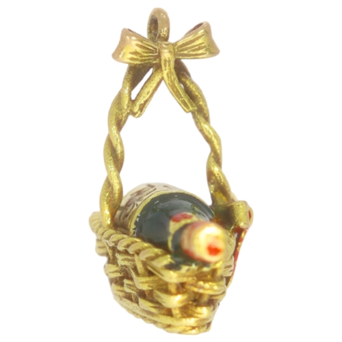 80 - 9ct Yellow Gold Bottle In A Basket Charm 3.7 Grams 18mm