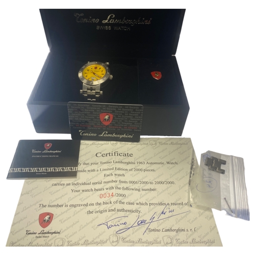 295 - Tonino Lamborghini 1962.24 
Automatic 
Stainless Steel 
38mm 
Yellow Dial 
Date Indicator 
2004 
Ful... 