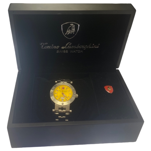 295 - Tonino Lamborghini 1962.24 
Automatic 
Stainless Steel 
38mm 
Yellow Dial 
Date Indicator 
2004 
Ful... 