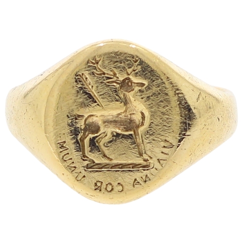 91 - 9ct Yellow Gold Signet Ring With Design Weight 8.7 Grams  Finger Size O