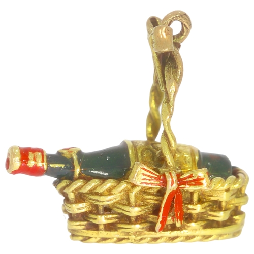 93 - 9ct Yellow Gold Bottle In A Basket Charm 3.7 Grams 18mm