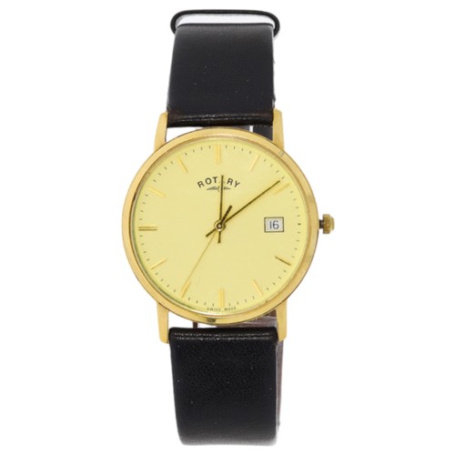 101 - Rotary 4745 
9ct Gold Casing 
Black Leather Strap With Gold Buckle 
33mm 
Date Indicator