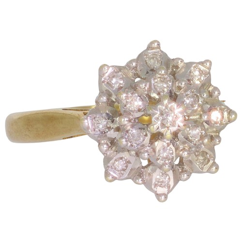 51 - 9ct gold diamond cluster ring. Set with brilliant cut diamonds of approximately 0.15ct total, assess... 