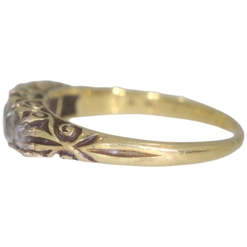 126 - Antique diamond carved half hoop ring. Set with old European and rose cut diamonds of 0.84ct total c... 