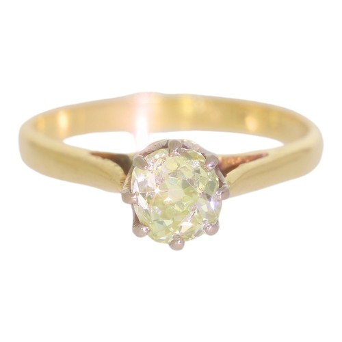 2 - 14ct gold diamond single-stone ring. Set with an old mine cut diamond of 0.59ct calculated weight, a... 