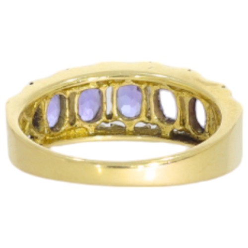 4 - 14ct yellow gold ring with light blue stones. size I,